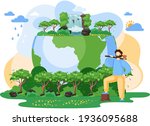 lumberjack in forest with green ... | Shutterstock .eps vector #1936095688