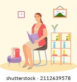 young woman reading book ... | Shutterstock .eps vector #2112639578