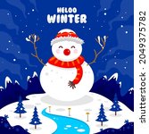 hello winter with a snowman in... | Shutterstock .eps vector #2049375782