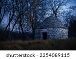 mystery stone hut in the blue night