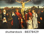 Oil painting of the crucifixion by the flemish master Hans Memling