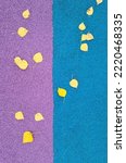 Small photo of Lilac or violet and blue background with yellow autumn leaves. Lilac and blue gravel. Autumn weather, brighter days. Suitable for postcards, promotions, websites, printing, social networks.