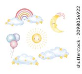 cute sky objects in watercolor... | Shutterstock .eps vector #2098056922