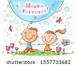 cartoon birthday greeting card  ... | Shutterstock .eps vector #1557733682