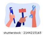 hands of repair workers holding ... | Shutterstock .eps vector #2144215165
