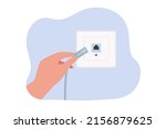 hand plugging internet cable... | Shutterstock .eps vector #2156879625