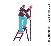 man standing on ladder with... | Shutterstock .eps vector #2161906325