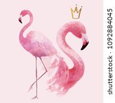 flamingo with crown on pink... | Shutterstock . vector #1092884045