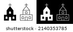 Church icon isolated on white and black background. Outline church icons. Pictogram of catholic building with cross. Chapel with steeple and cross. Religion vector illustration.