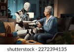 Small photo of The robotic assistant of an elderly lady, gives her an elbow massage to soothe her joint pain