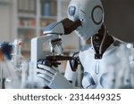 Ai robot using a microscope in...