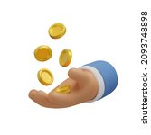 3d icon hand with coins flying. ... | Shutterstock .eps vector #2093748898