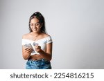 Small photo of Girl counting banknotes. Person with a wad of money. Receive profits from good investments. Savings and earnings. happy girl for her earnings. person excited by all the money she earned.
