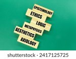 Small photo of arrangement of wood with the words Outline of philosophy ie Epistemology, Ethics, Logic, Metaphysics, Aesthetics, Axiology