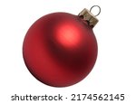 It's a isolated view of an yellow ball. A red Christmas ball is on white background. It's the New Year's Eve.