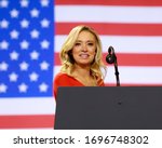 Small photo of Battle Creek, Michigan- December 18, 2019: Trump 2020 Campaign Press Secretary, Kayleigh McEnany, speaks at a campaign rally as the House of Representatives vote to impeach President Trump.