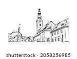 Building view with landmark of Klagenfurt is the 
city in Austria. Hand drawn sketch illustration in vector.