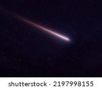 Meteorite in the sky. A bright meteor against the background of stars. Beautiful falling star.
