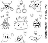 hand draw halloween in doodle... | Shutterstock .eps vector #445207792