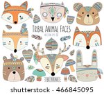woodland tribal animal faces... | Shutterstock .eps vector #466845095