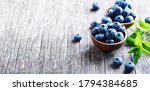 Bowl Of Fresh Blueberries On...