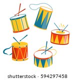 Festive Carnival Drums Isolated on White Background