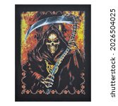 Small photo of Patch depicting death with a scythe. Accessory for bikers, motorcyclists, rockers, metalheads, punks. Rock'n'roll.