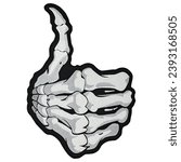 Small photo of Embroidered patch skeleton hand with thumb up. Punk Rock Ska, Thrash Metal Death. Accessory for rockers, metalheads, punks, goths.