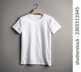 Small photo of beautiful white t-shirt with hanger on white background mockup. High quality photo