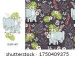 Cute Elephant Baby With Floral...