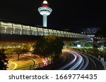 Changi Airport Night view  Jewel Control tower light trail long exposure