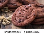 Double chocolate chip cookies on wood

