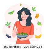 eating healthy food. girl... | Shutterstock .eps vector #2078654215