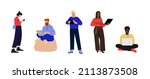 set of people using different... | Shutterstock .eps vector #2113873508