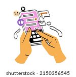hands touch smartphone.... | Shutterstock .eps vector #2150356545