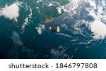 International Space Station (ISS) Orbiting Earth over Amazon River in Space Top Down View - Research - ISS Satellite Ocean Sunset View Low Orbit - 3D Rendering