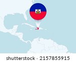 America with selected Haiti map and Haiti flag icon. Vector map and flag.