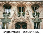 Small photo of Paris, France, 30.09.2019 Lavirotte Building, The facade is lavishly decorated with sculpture and ceramic tiles,one of the best-known surviving examples of Art Nouveau architecture in Paris.