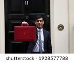 Small photo of London, United Kingdom - March 03 2021: Chancellor of the Exchequer Rishi Sunak leaves 11 Downing Street with the red dispatch box ahead of revealing the budget in the House of Commons.