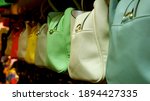 Colorful Leather Bags In A Row