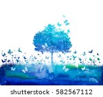 Watercolor Nature Tree And...