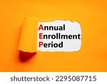 Small photo of AEP symbol. Concept words AEP Annual enrollment period on beautiful white paper. Beautiful orange table orange background. Medical and AEP Annual enrollment period concept. Copy space.