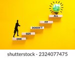 One size does not fit all symbol. Concept words One size does not fit all on wooden blocks. Beautiful yellow background. Businessman icon. One size does not fit all business concept. Copy space.
