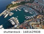 Colorful port of Monaco with beautiful yachts. Formula 1 track. Monaco view from above.