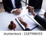 Small photo of Lawyer or judge advising client's trial at attorney's office, litigation counseling ideas with lawyers.