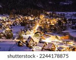 Small photo of Night view of Shirakawa-go in winter (Gifu, Japan). A village registered as a World Heritage site, where the original Japanese landscape still remains.