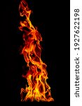 Small photo of Fire flame isolated on black isolated background - Beautiful yellow, orange and red and red blaze fire flame texture style.