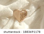 Wooden Heart On White Fur Plaid ...