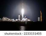 SpaceX rocket Falcon 9 rocket  capsule soars upward after lifting off from launch pad. Digitally enhanced. Elements of this image furnished by NASA.
