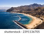 Small photo of Top view of Las Teresitas beach with yellow sand. Near the city of Santa Cruz de Tenerife, Tenerife, Canary Islands.
